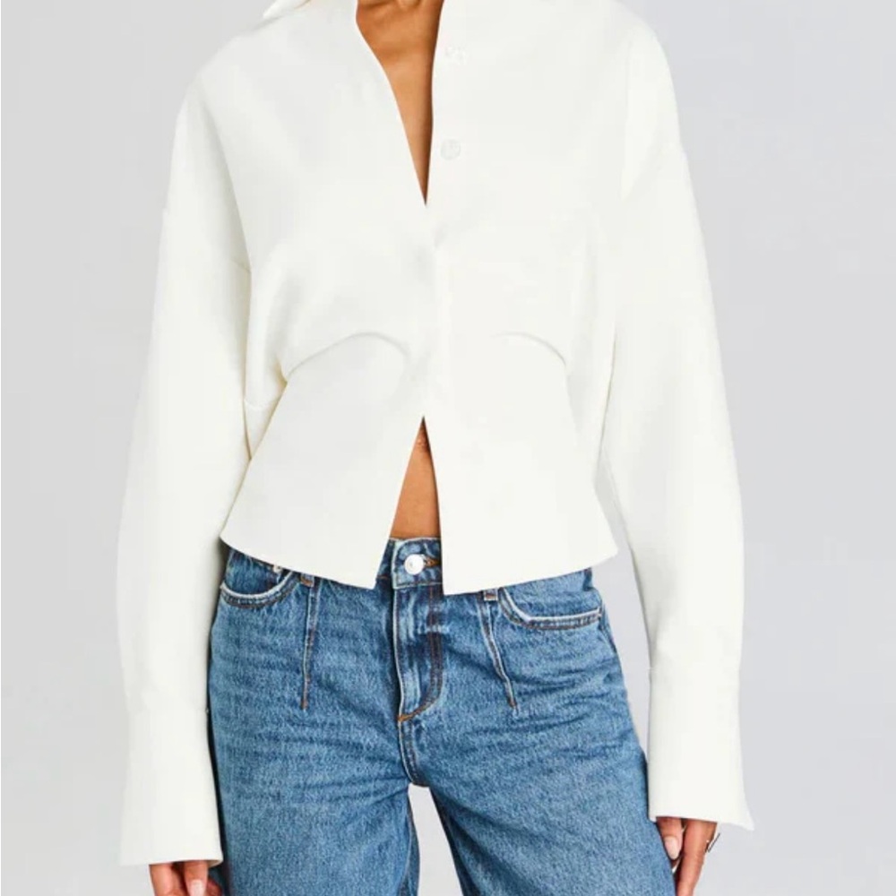 Draped White Button Down Blouse
